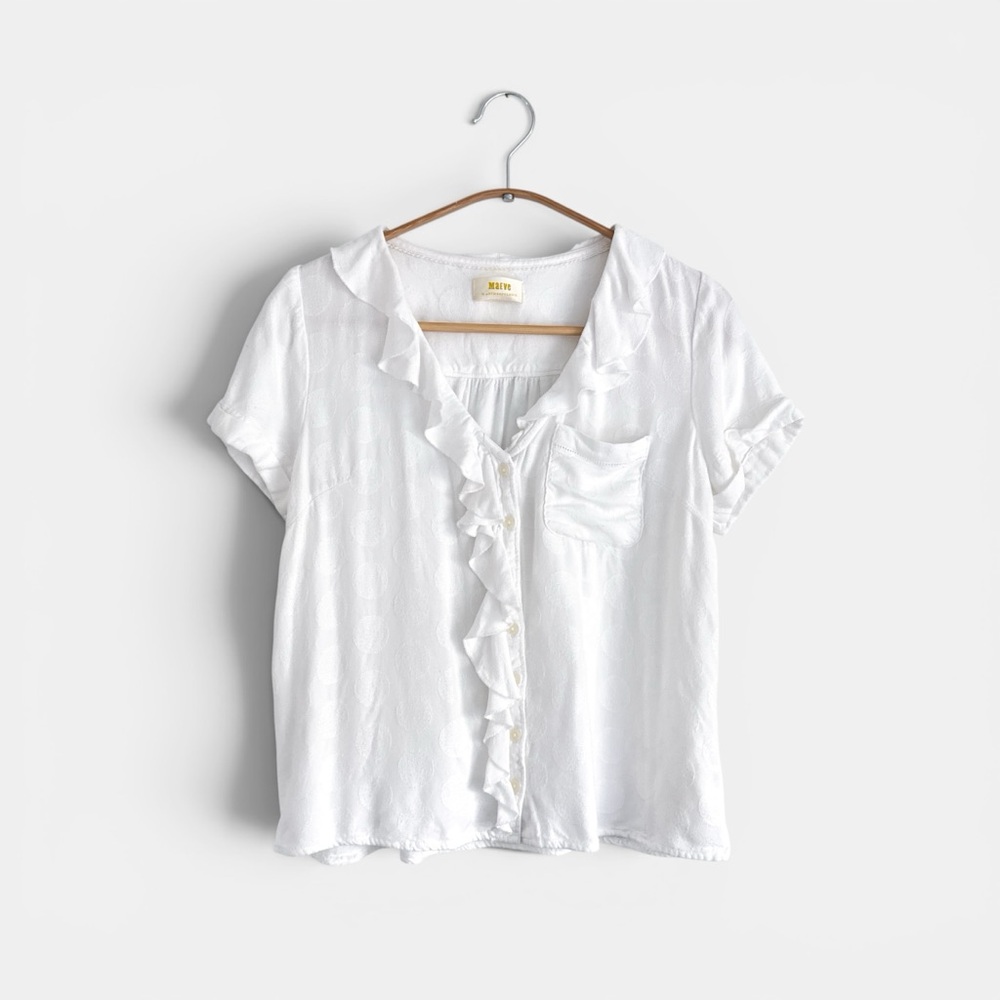 Anthropologie Maeve Jojo Ruffled Blouse Top White - Size Small